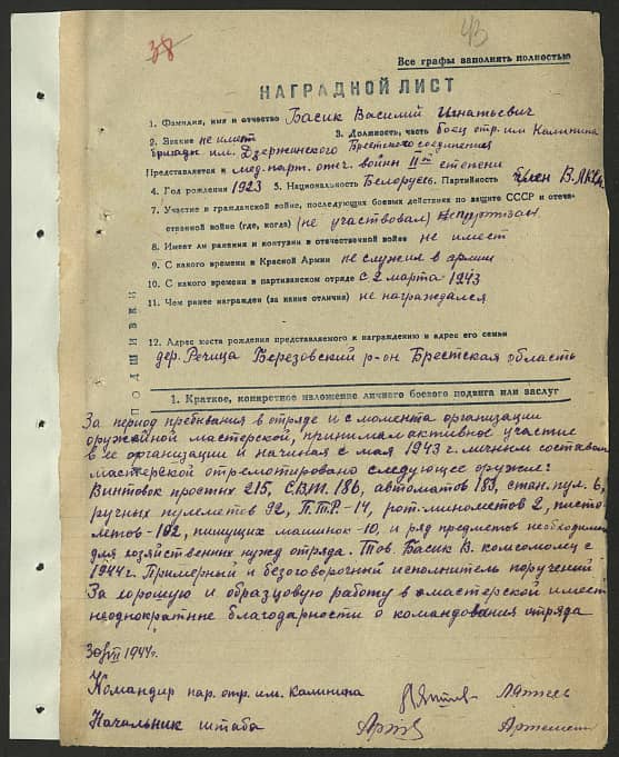 Басик Василий Игнатьевич Документ 1