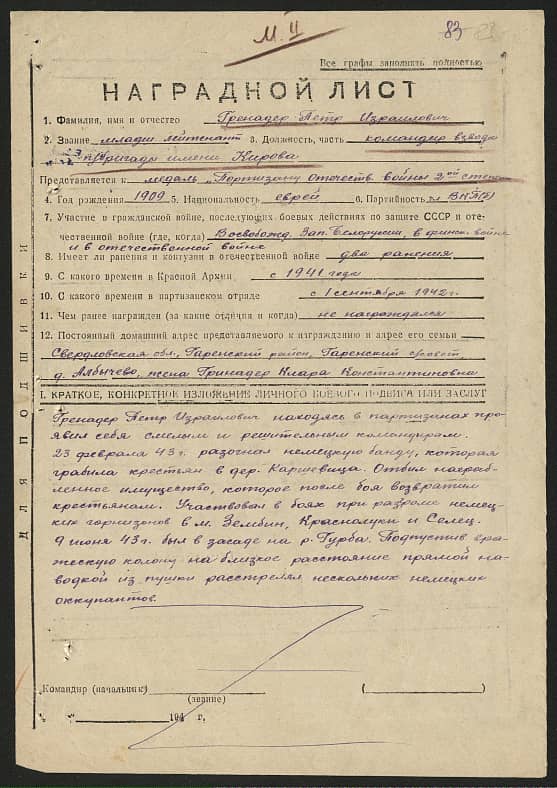 Гренадер Петр Израилович Документ 1