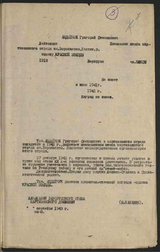 Авдейчук Григорий  Степанович  Документ 1