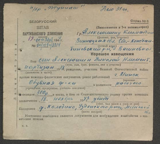 Алексюшин Николай Климентьевич Документ 1